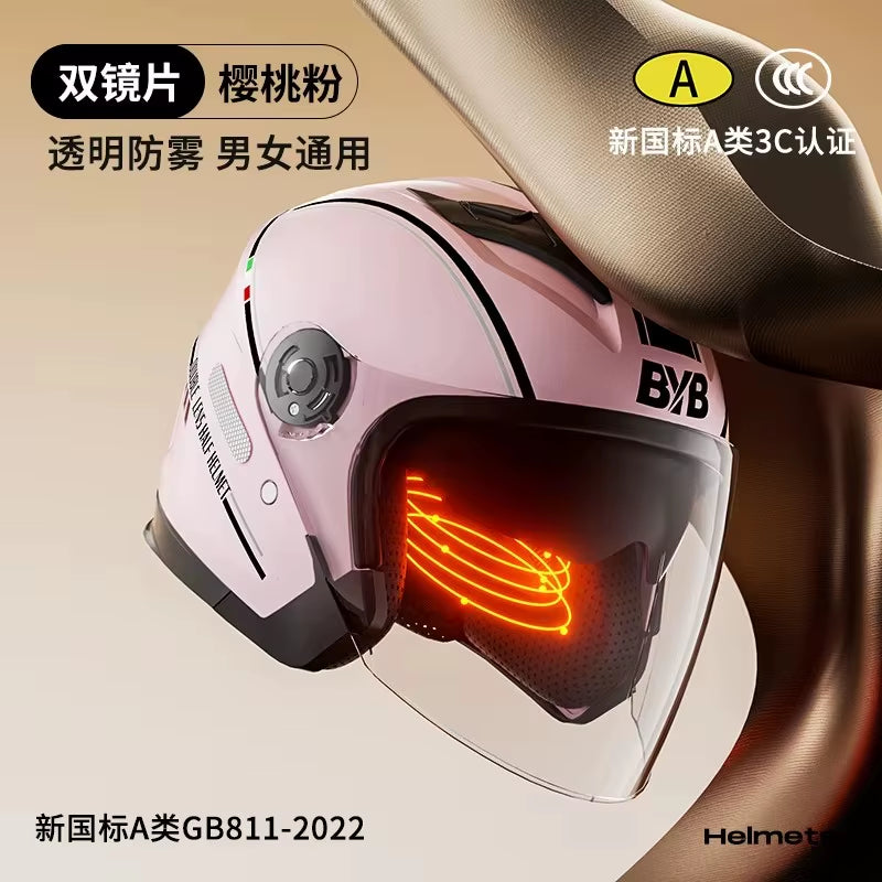 Motorcycle Open Face Helmet for Men and Women Dual Lens Sun Visor Face Shield Top Lightweight Scooter Bike Retro 3/4 Helmet